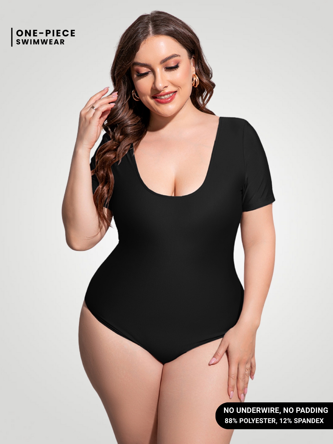 Coastal Ease Plus Size Scoop Neck One-Piece - Black