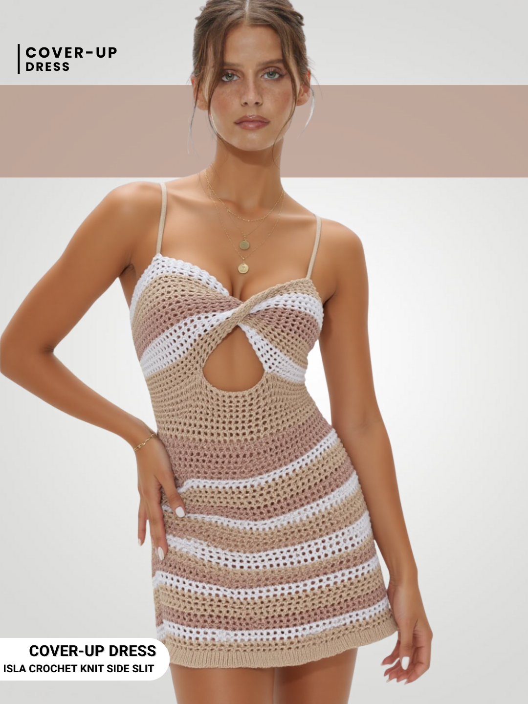 Aria Cutout Striped Spaghetti Strap Cover-Up Dress - Taupe