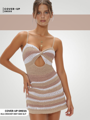 Aria Cutout Striped Spaghetti Strap Cover-Up Dress - Taupe