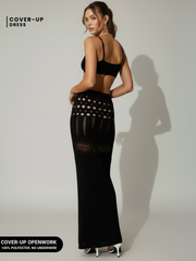 Elara Openwork Scoop Neck Cover-Up Set - Black