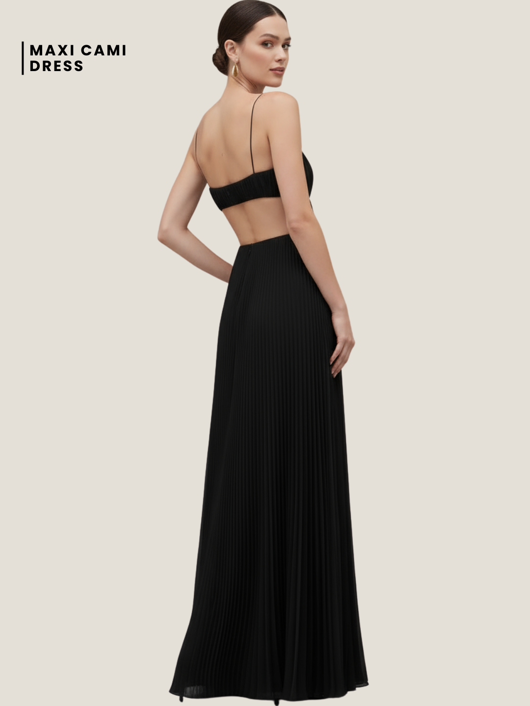 Selviera Cutout Ruched Maxi Cami Dress - Black