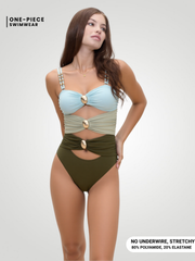 Marina Color Block Sweetheart One-Piece - Light Blue