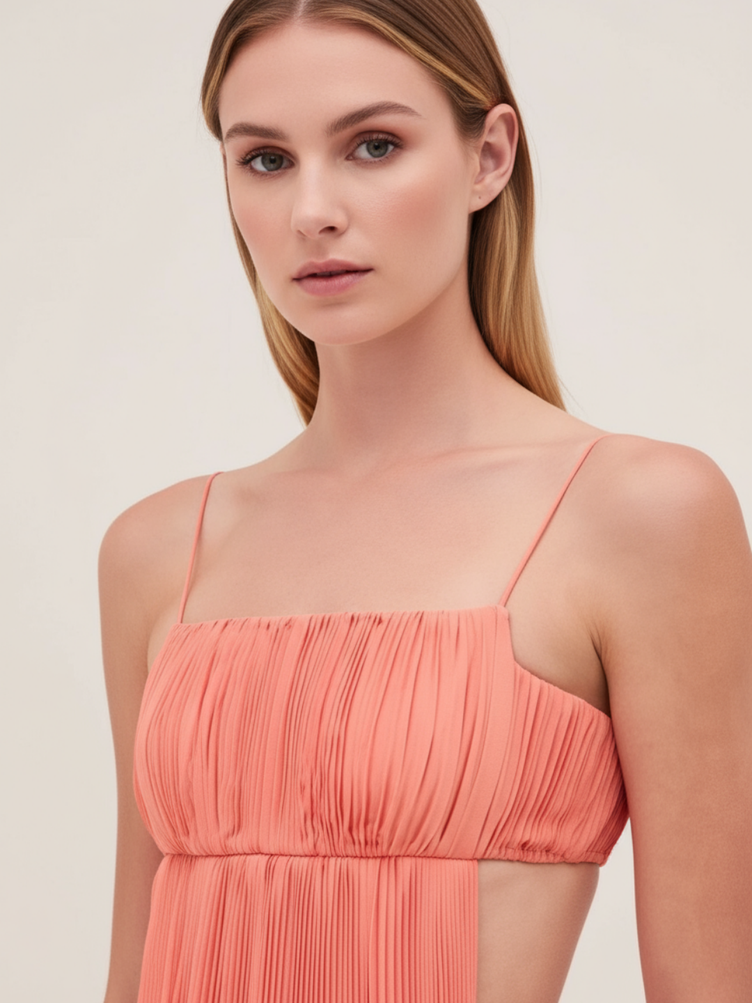 Selviera Cutout Ruched Maxi Cami Dress - Carrot Red