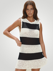 Riviera Openwork Cutout Back Cover-Up - B&W