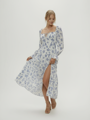 Soraya Floral Flounce Sleeve Slit Dress - White
