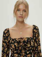 Soraya Floral Flounce Sleeve Slit Dress - Gold