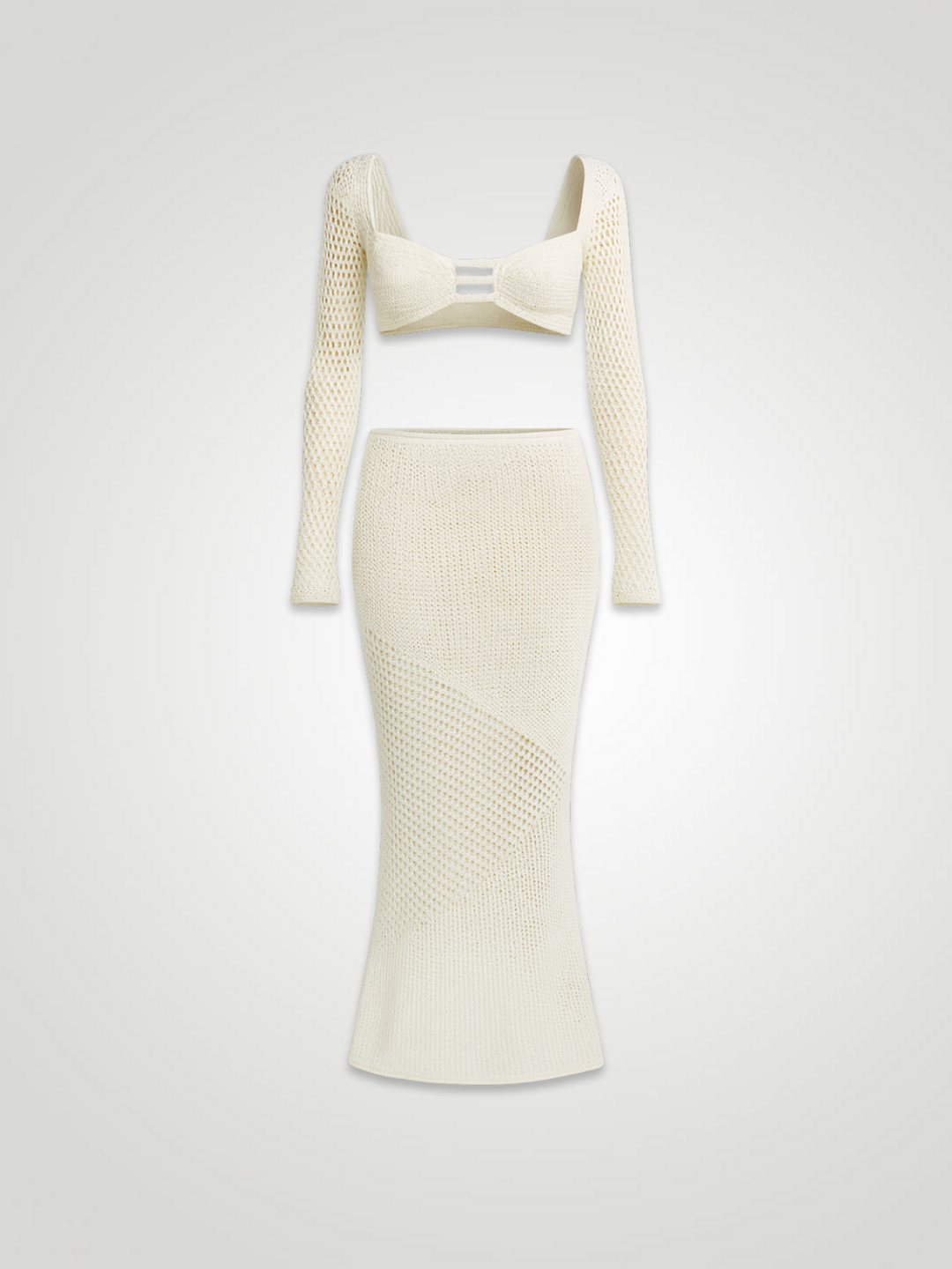 Soleia Tied Long Sleeve Top & Skirt Cover-Up Set - Beige