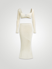 Soleia Tied Long Sleeve Top & Skirt Cover-Up Set - Beige
