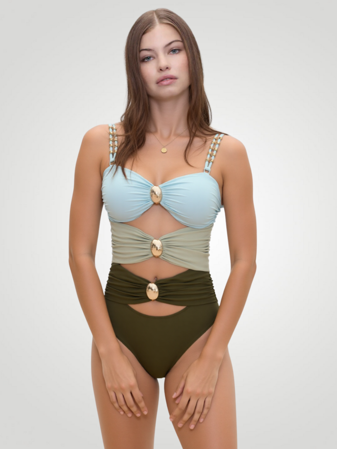 Marina Color Block Sweetheart One-Piece - Light Blue