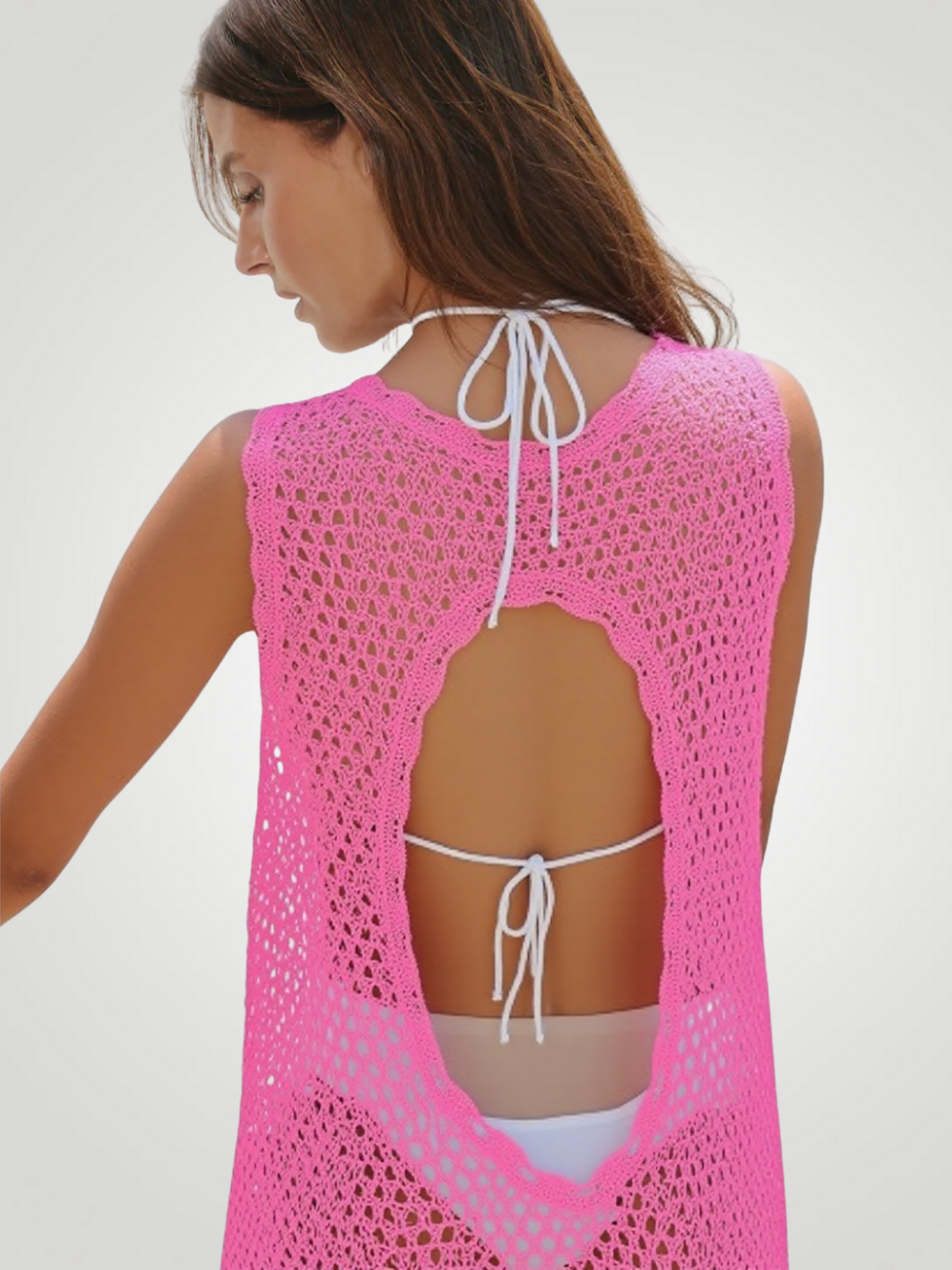 Riviera Openwork Cutout Back Cover-Up - Fuchsia Pink