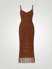 Liora Openwork Scoop Neck Tassel Cover-Up Dress - Brown