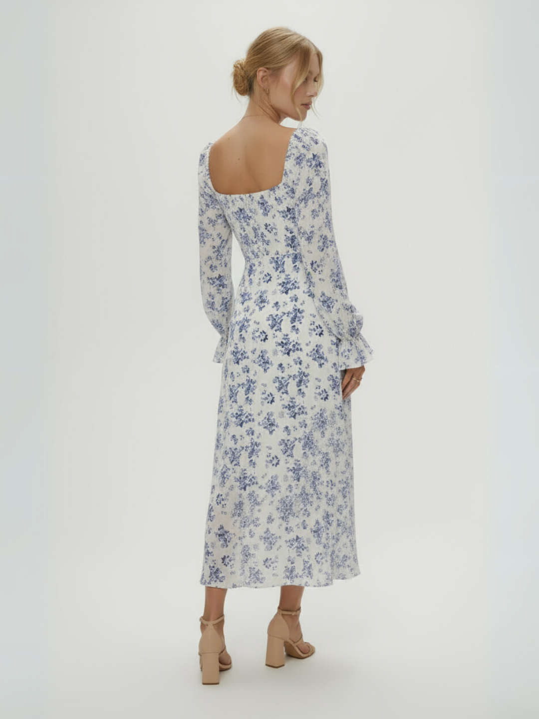 Soraya Floral Flounce Sleeve Slit Dress - White