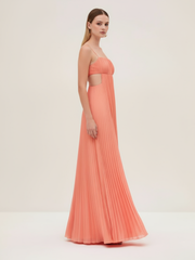 Selviera Cutout Ruched Maxi Cami Dress - Carrot Red