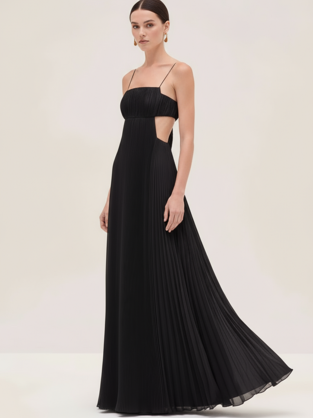 Selviera Cutout Ruched Maxi Cami Dress - Black