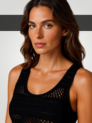 Isla Crochet Knit Side Slit Cover-Up Dress - Black Crochet