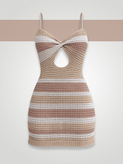 Aria Cutout Striped Spaghetti Strap Cover-Up Dress - Taupe