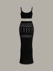 Elara Openwork Scoop Neck Cover-Up Set - Black
