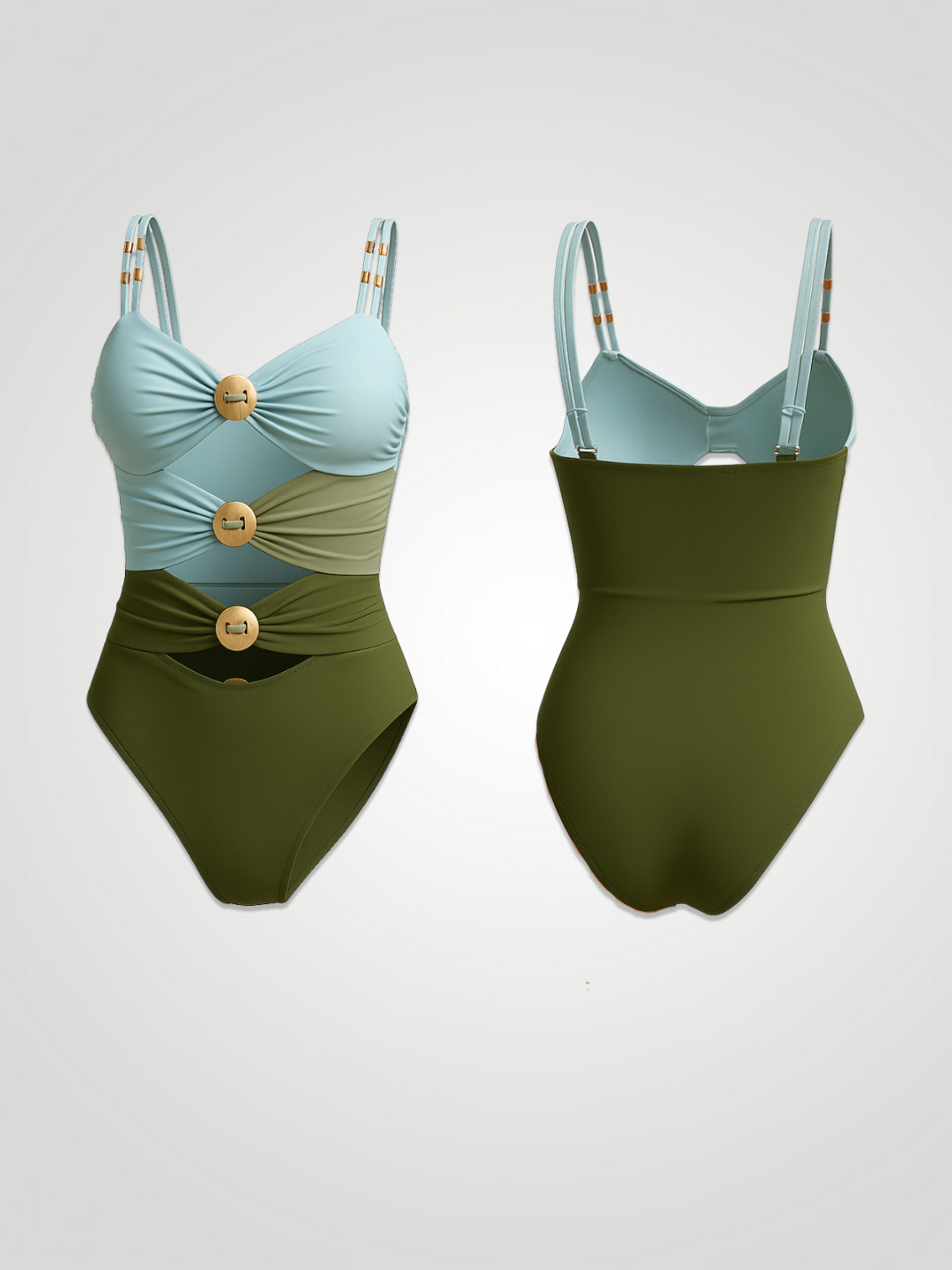 Marina Color Block Sweetheart One-Piece - Light Blue
