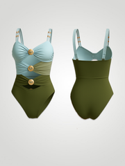 Marina Color Block Sweetheart One-Piece - Light Blue