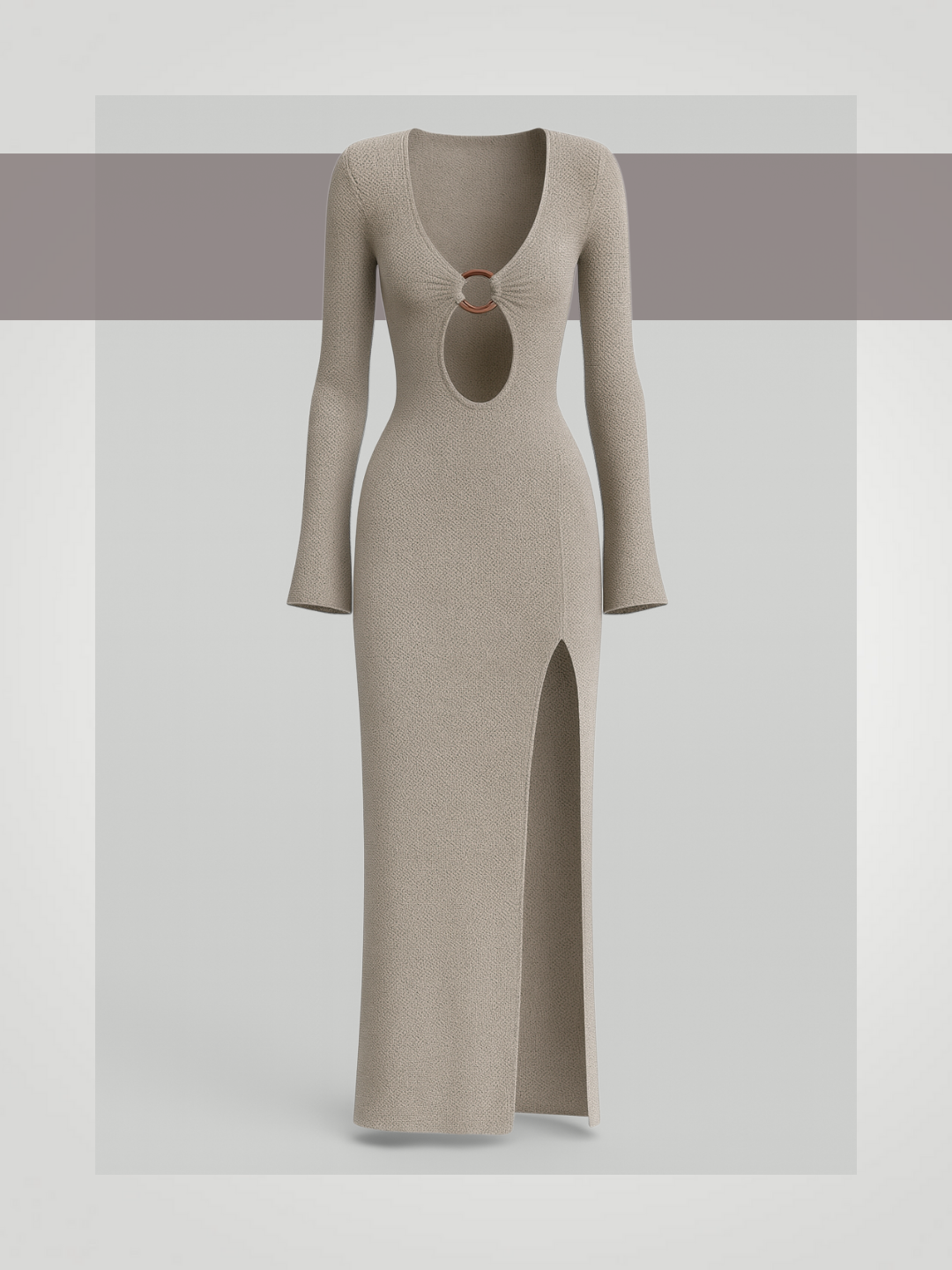 Serena Slit Plunge Flare Sleeve Cover-Up Dress – Beige