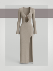 Serena Slit Plunge Flare Sleeve Cover-Up Dress – Beige