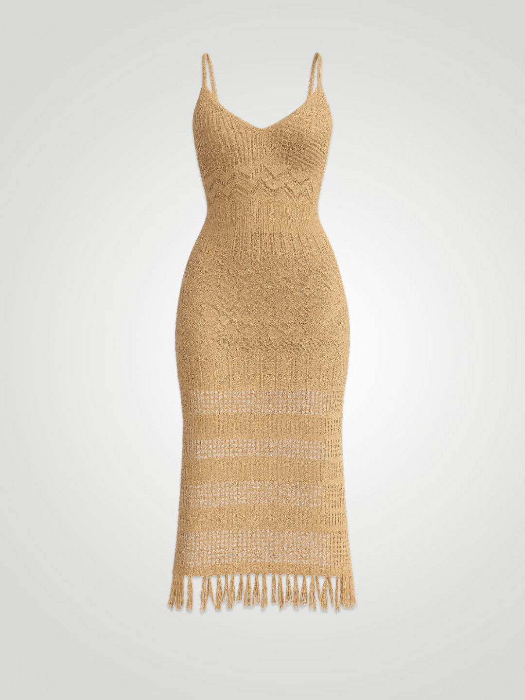 Liora Openwork Scoop Neck Tassel Cover-Up Dress - Camel