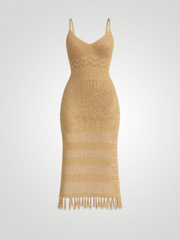 Liora Openwork Scoop Neck Tassel Cover-Up Dress - Camel