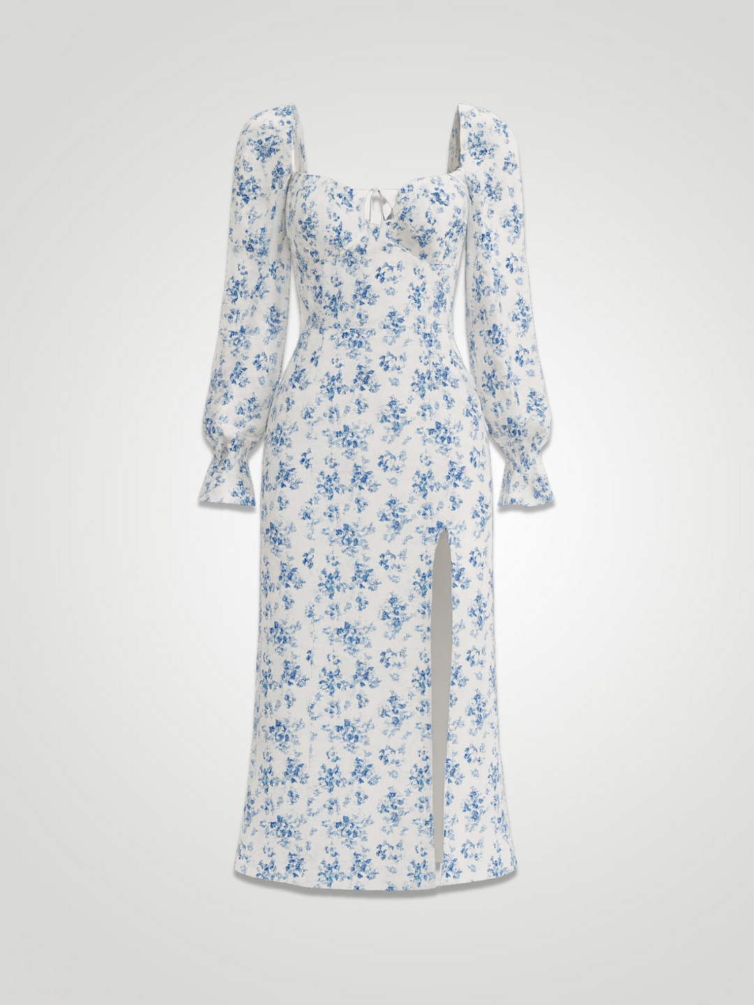 Soraya Floral Flounce Sleeve Slit Dress - White