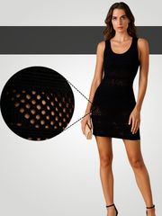 Isla Crochet Knit Side Slit Cover-Up Dress - Black Crochet