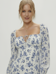 Soraya Floral Flounce Sleeve Slit Dress - White