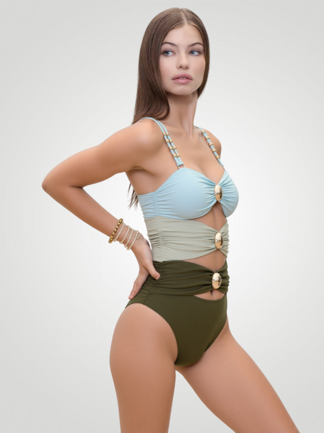 Marina Color Block Sweetheart One-Piece - Light Blue