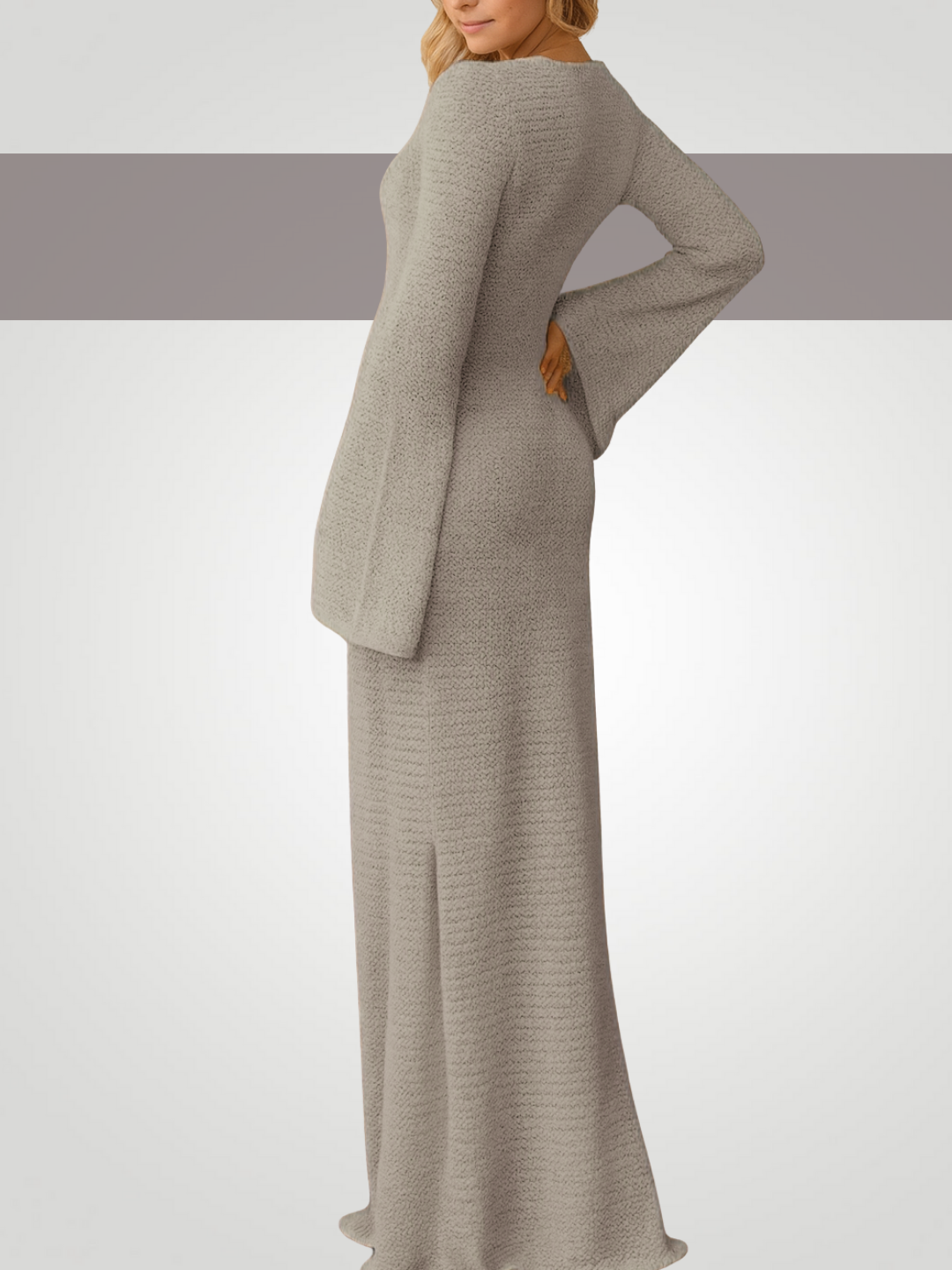 Serena Slit Plunge Flare Sleeve Cover-Up Dress – Beige