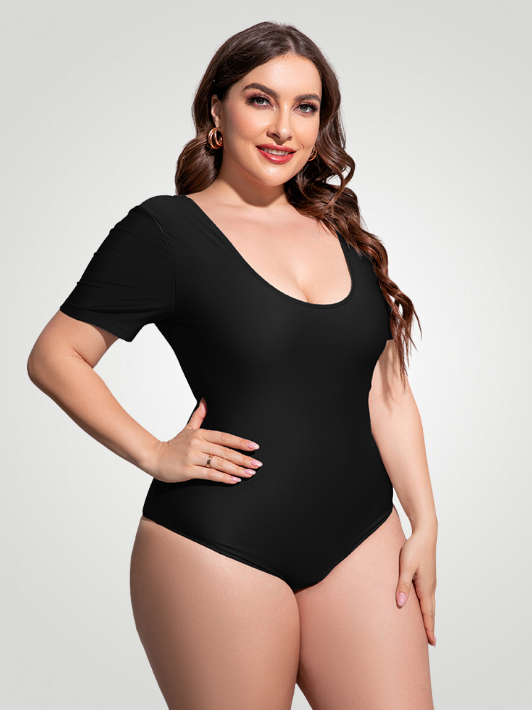 Coastal Ease Plus Size Scoop Neck One-Piece - Black