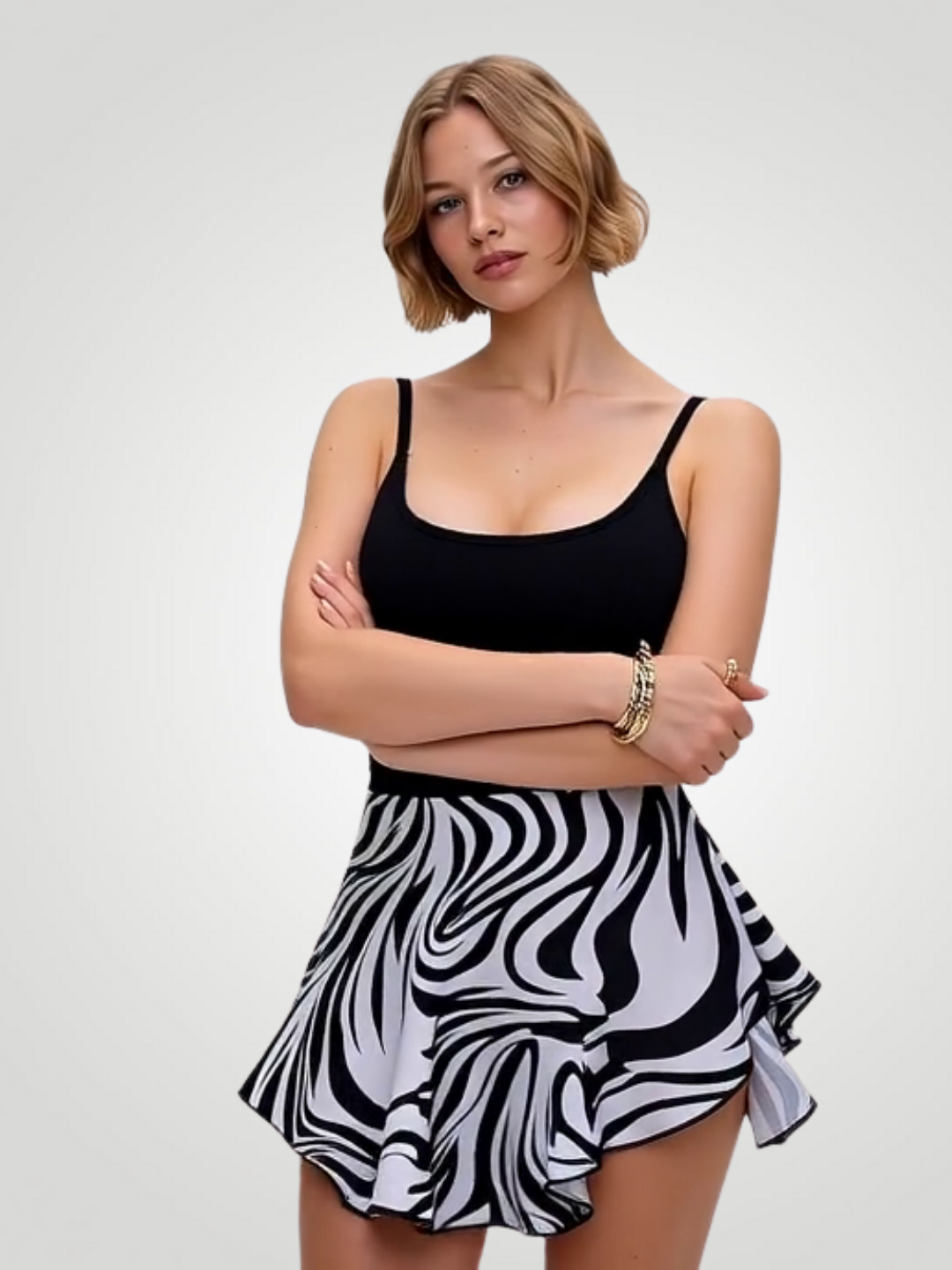 Aria Printed Scoop Neck Wide Strap One-Piece - Zebra