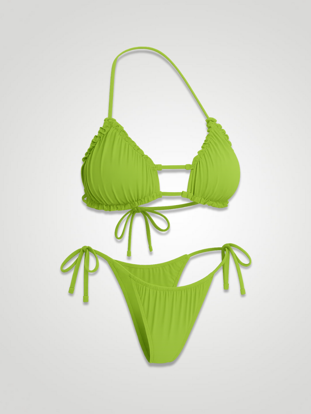 Luna Frill Halter Tie Bikini Set – Yellow-Green | SheFloaty
