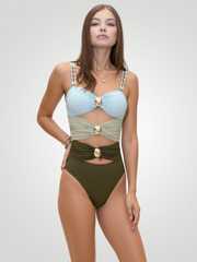 Marina Color Block Sweetheart One-Piece - Light Blue