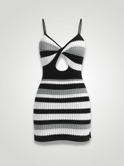 Aria Cutout Striped Spaghetti Strap Cover-Up Dress - Black