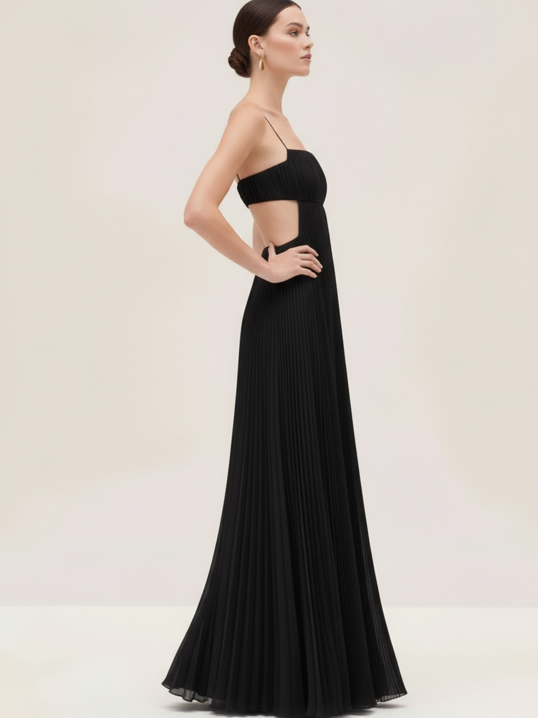 Selviera Cutout Ruched Maxi Cami Dress - Black