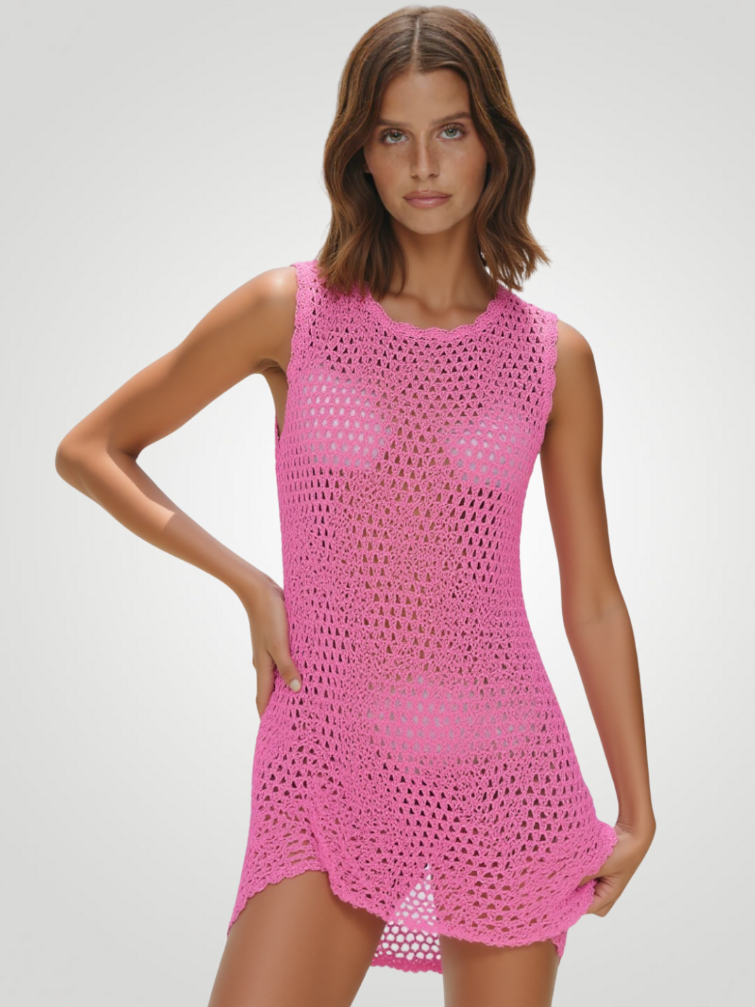 Riviera Openwork Cutout Back Cover-Up - Fuchsia Pink