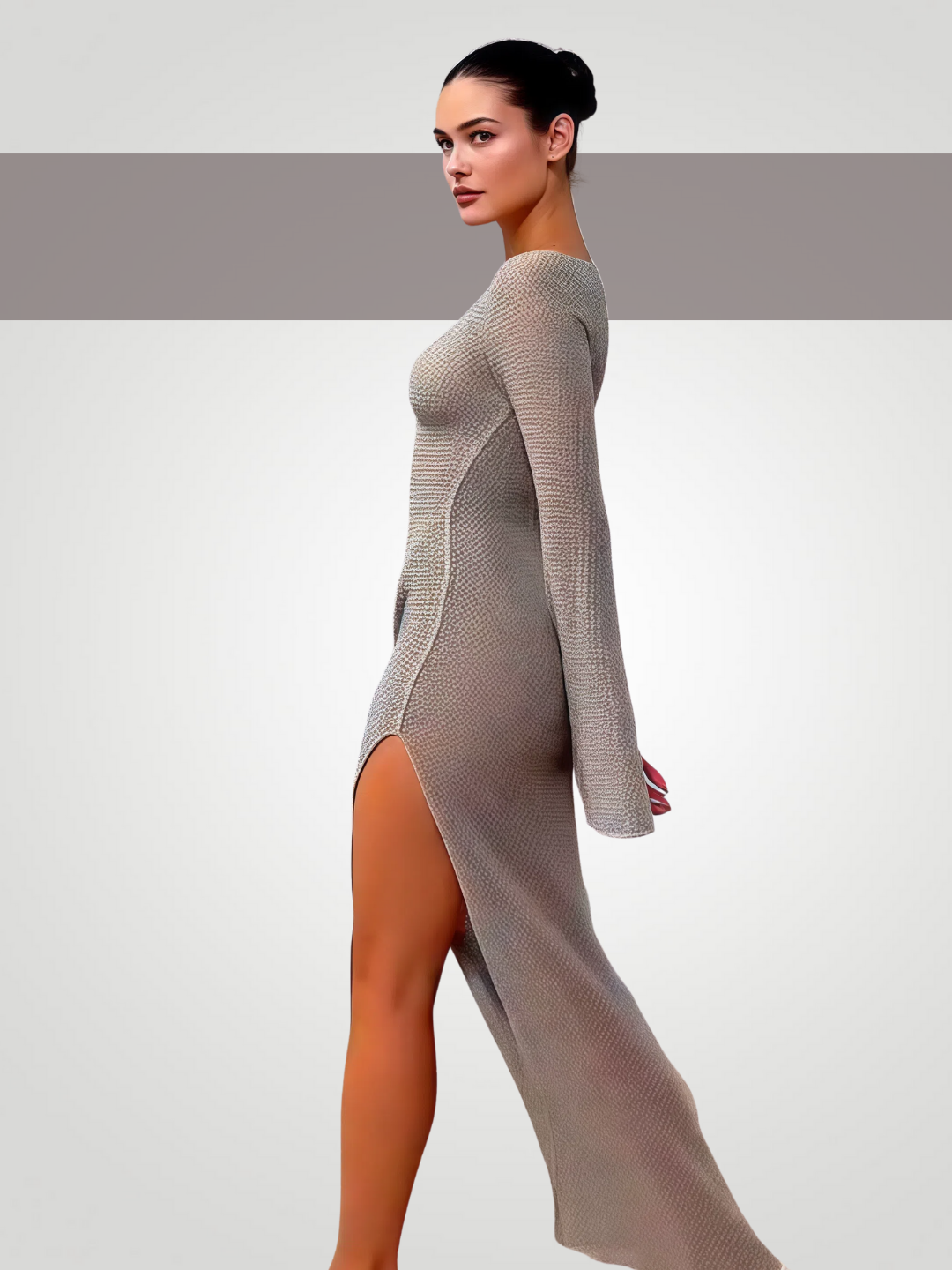 Serena Slit Plunge Flare Sleeve Cover-Up Dress – Beige
