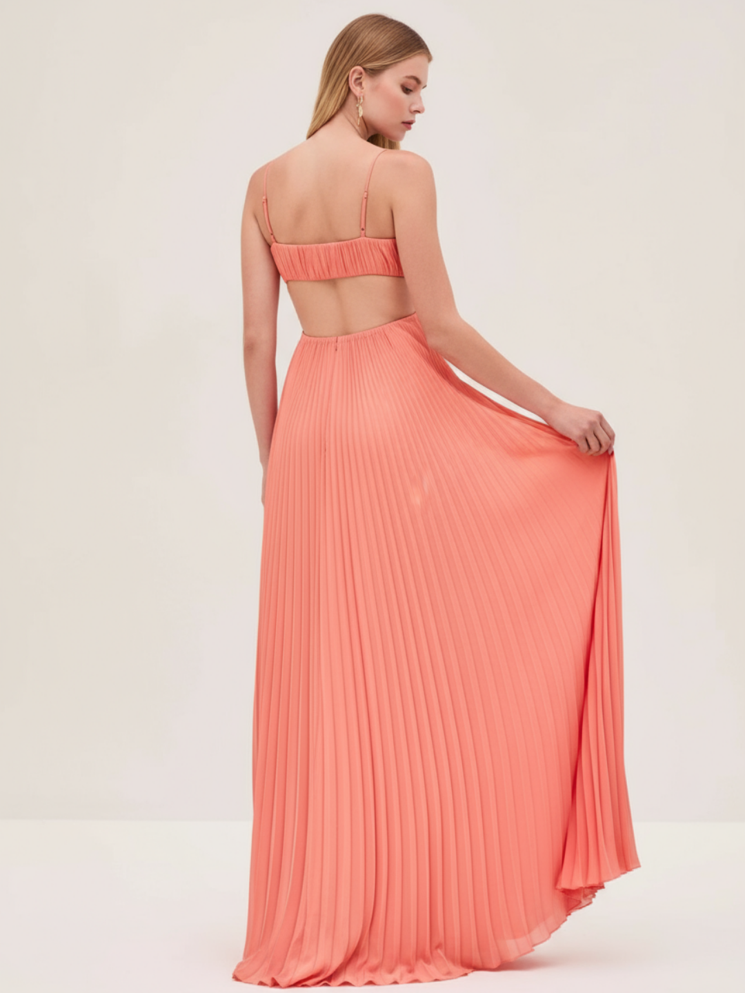 Selviera Cutout Ruched Maxi Cami Dress - Carrot Red