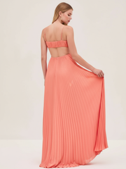 Selviera Cutout Ruched Maxi Cami Dress - Carrot Red