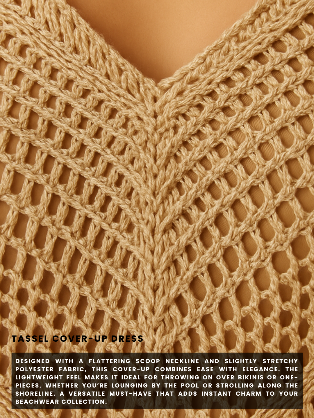 Liora Openwork Scoop Neck Tassel Cover-Up Dress - Camel