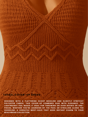 Liora Openwork Scoop Neck Tassel Cover-Up Dress - Brown