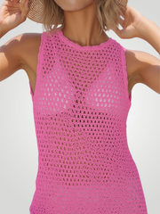 Riviera Openwork Cutout Back Cover-Up - Fuchsia Pink