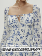 Soraya Floral Flounce Sleeve Slit Dress - White