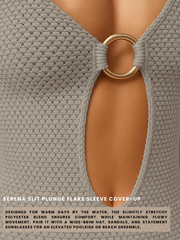 Serena Slit Plunge Flare Sleeve Cover-Up Dress – Beige
