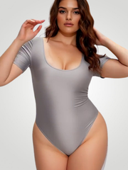 Coastal Ease Plus Size Scoop Neck One-Piece - Light Gray