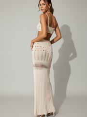 Elara Openwork Scoop Neck Cover-Up Set  - Beige