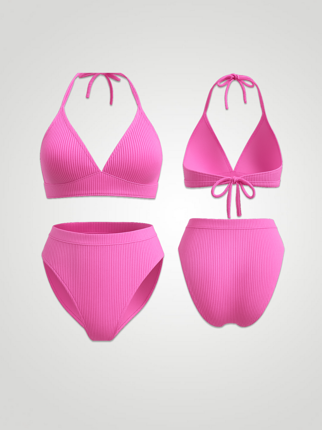 Marina Tied Halter Neck Bikini Set - Pink